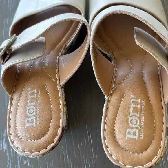 Born Women's Cream Leather Floral Print Buckle Wedge Comfortable Sandals Size 7M - Picture 11 of 12